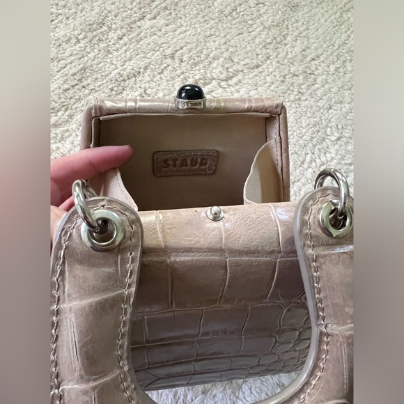 EUC $325 Staud Kenny Small Crocodile Croc Bag Tan Beige Evening French Grey - Picture 5 of 11